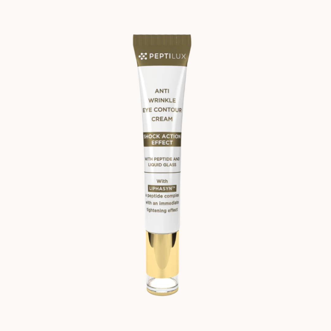 Peptilux Anti-Falten Augencreme mit Shock Action-Effekt in kleiner Tube, intensive Pflege zur schnellen Reduzierung von Tränensäcken, Augenringen und Fältchen