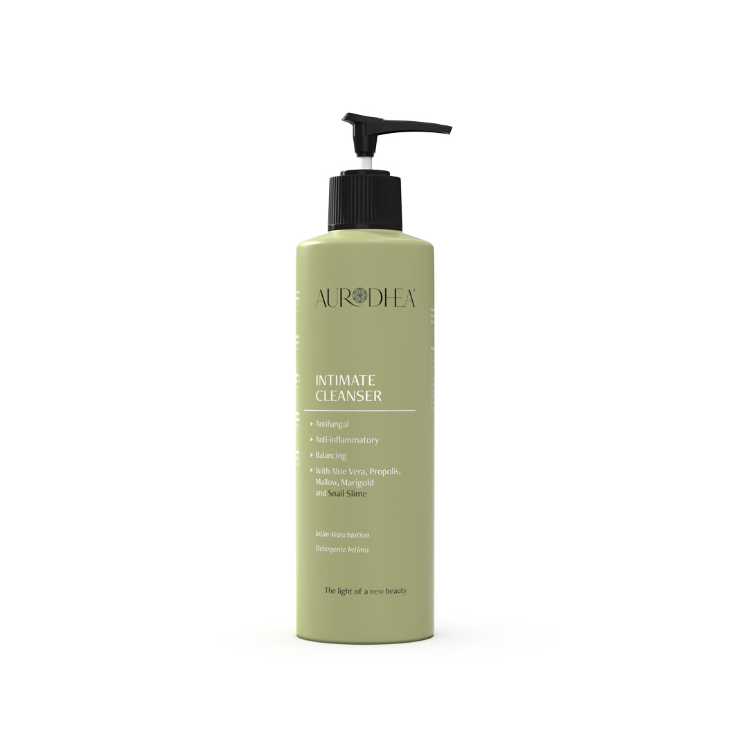 Aurodhea Schnecken Schleim Intimreiniger mit Propolis, Hyaluronsäure, Aloe Vera, Malven- und Ringelblumenextrakten für sanfte, pH-neutrale tägliche Intimhygiene.