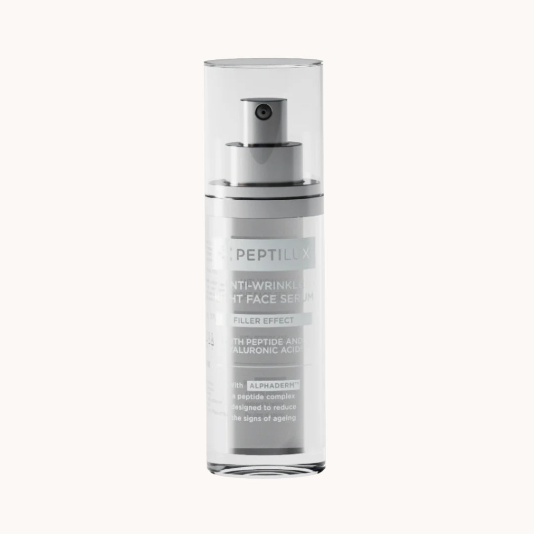 Peptilux Anti-Falten-Nachtserum mit Lifting-Effekt in dunkler Flasche, feuchtigkeitsspendende Anti-Aging-Pflege mit ALPHADERM™-Peptid-Komplex gegen Mimikfalten
