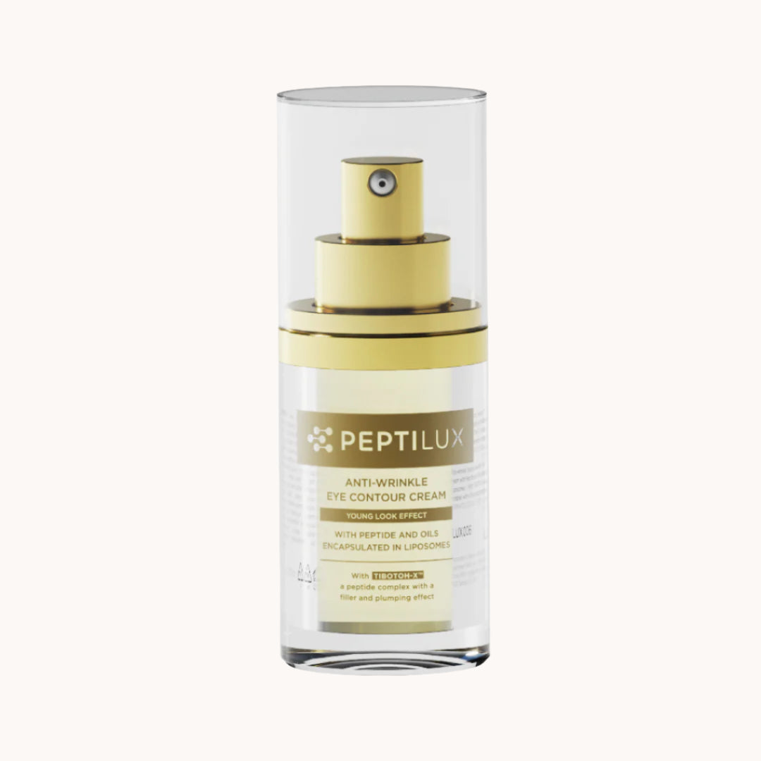 Peptilux Anti-Falten-Augencreme in schlanker Tube, pflegende Augencreme mit TIBOTOH-X™-Peptid-Komplex, reduziert Augenringe, Schwellungen und Falten für einen strahlenden Blick
